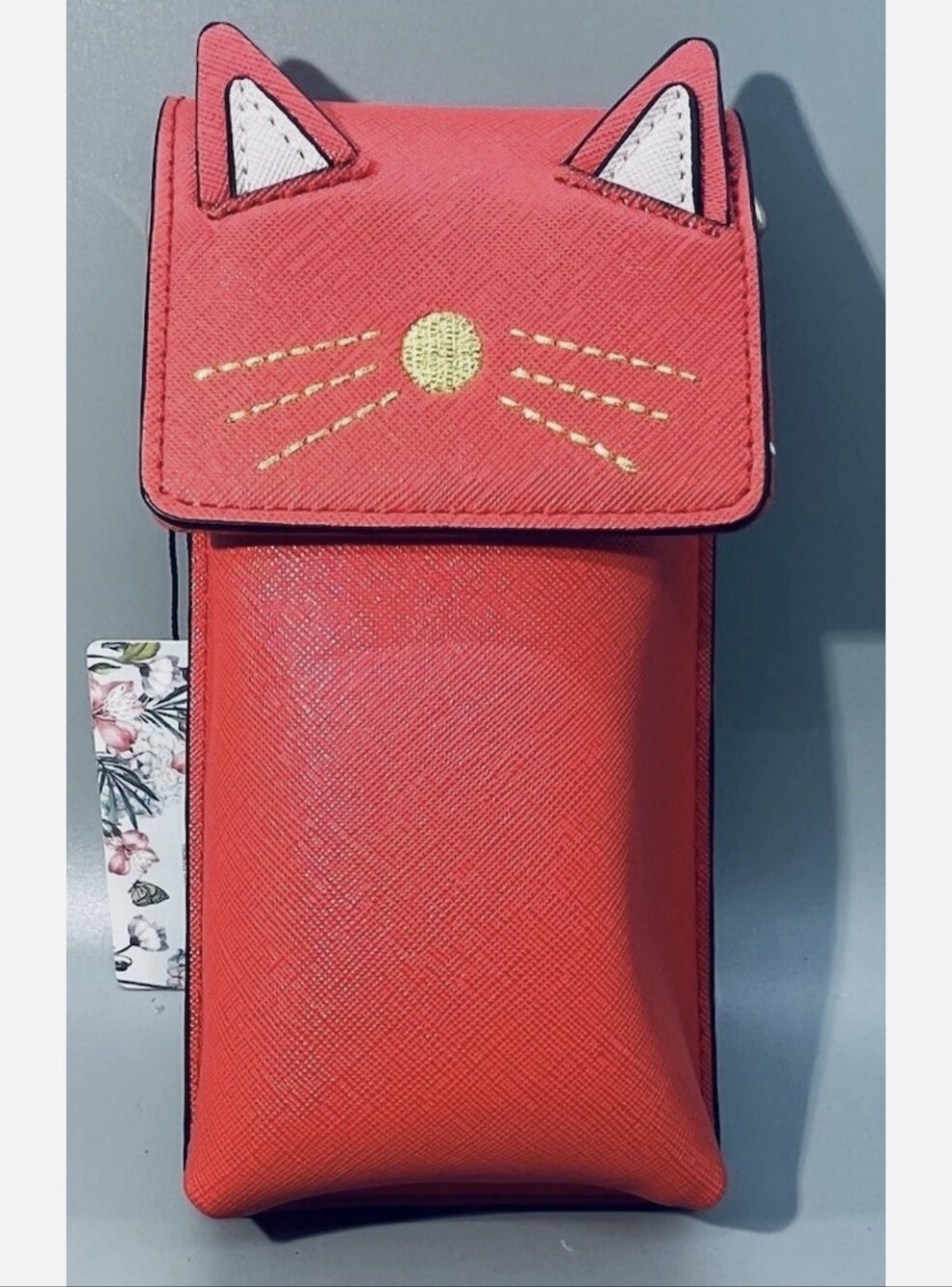 Brentane Red Cat Face Crossbody Pouch 7x3.5x1.2" New